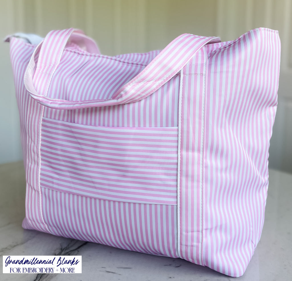 Striped Nylon Tote, Pink