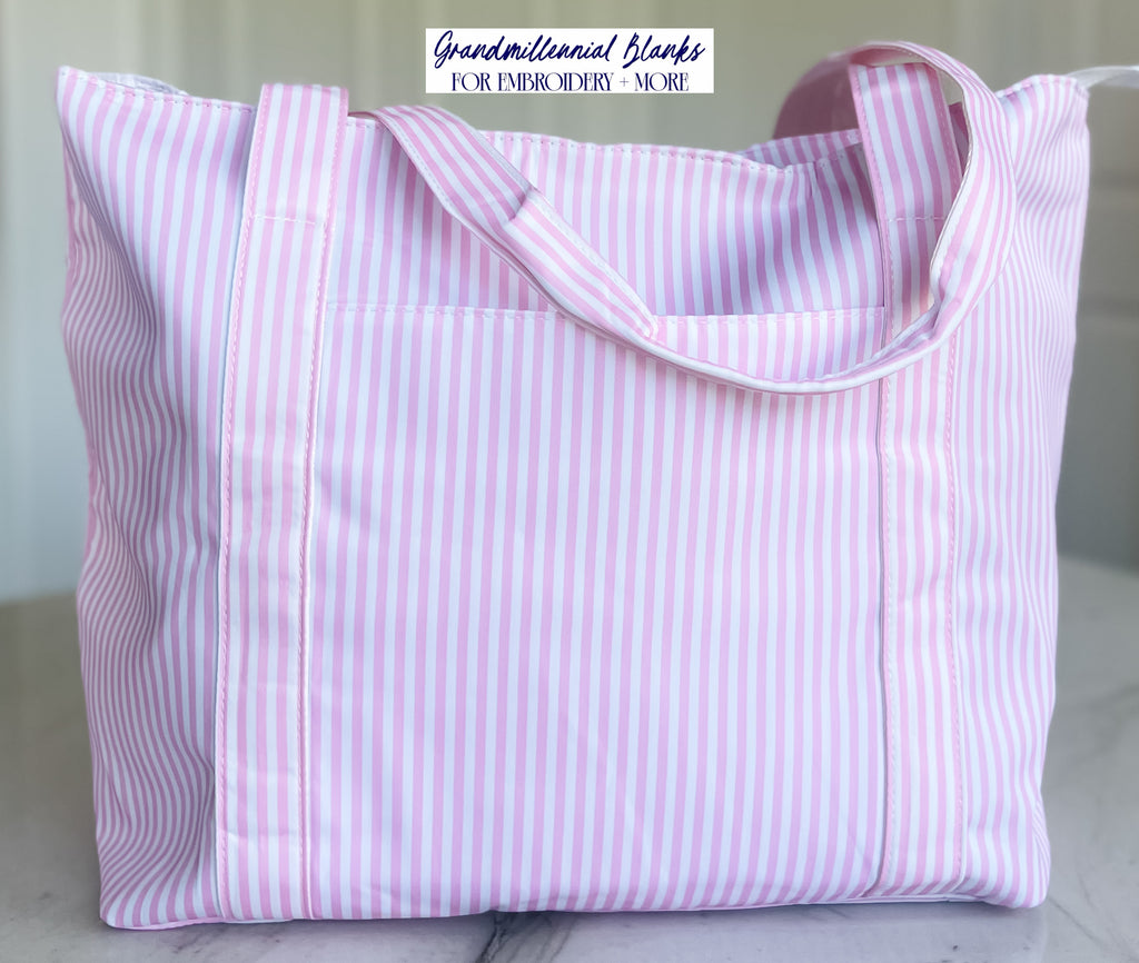 Striped Nylon Tote, Pink