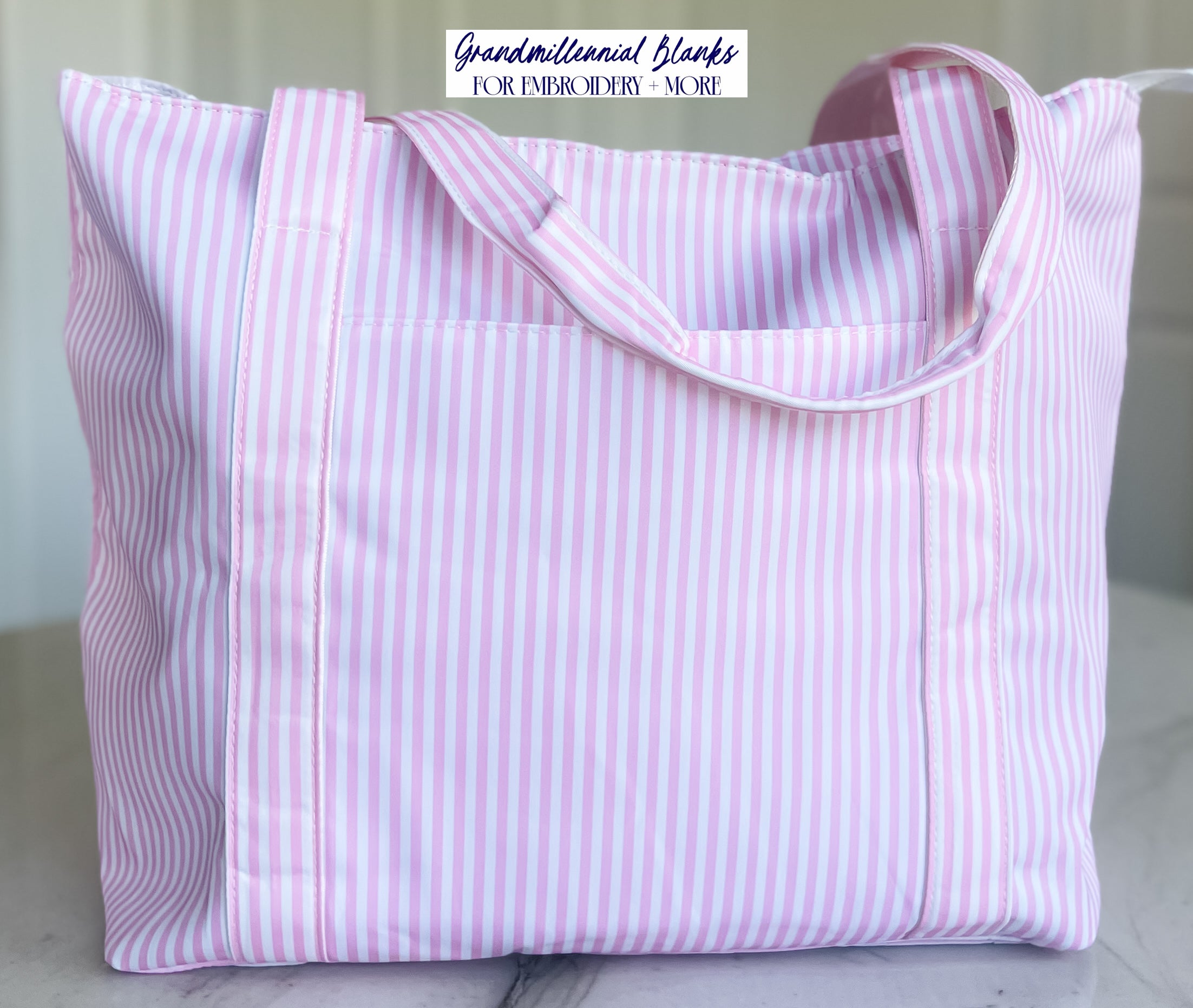 Striped Nylon Tote, Pink