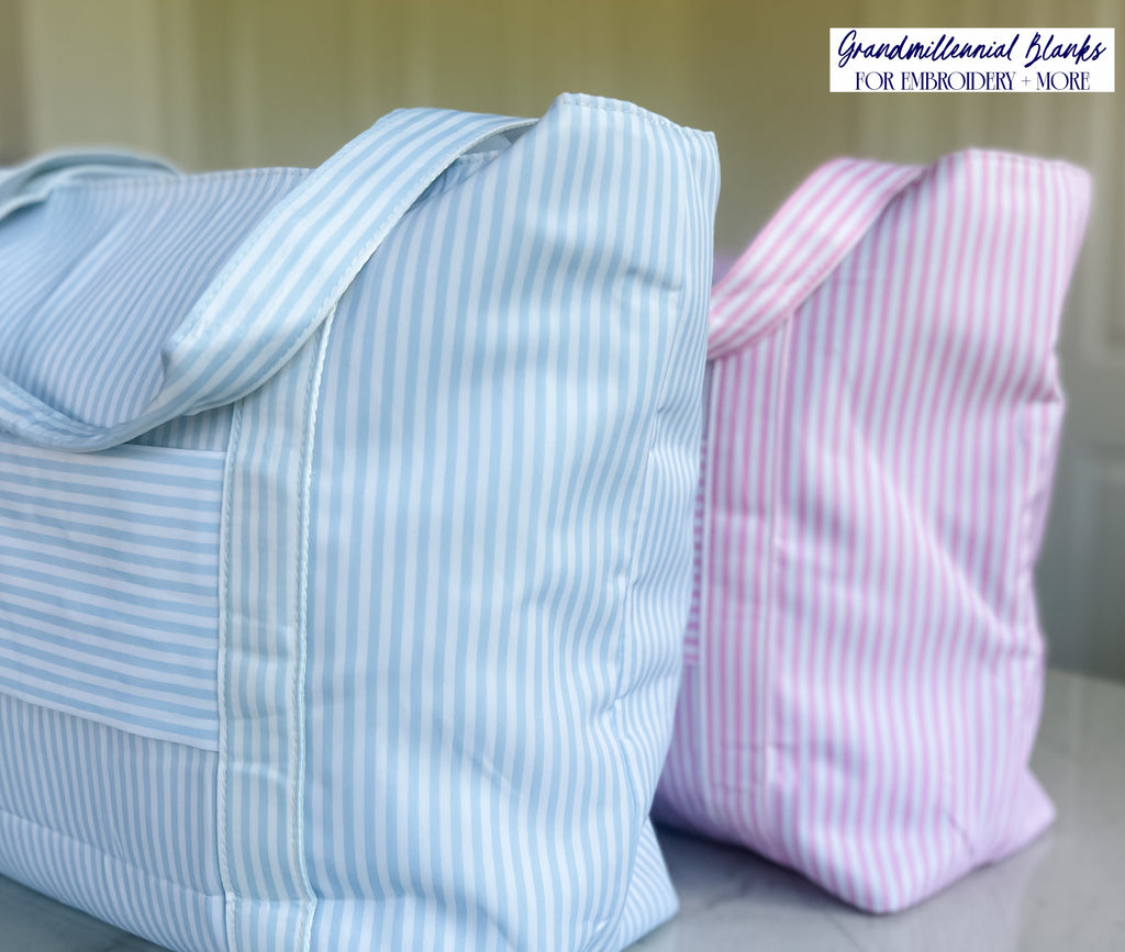 Striped Nylon Tote, Blue