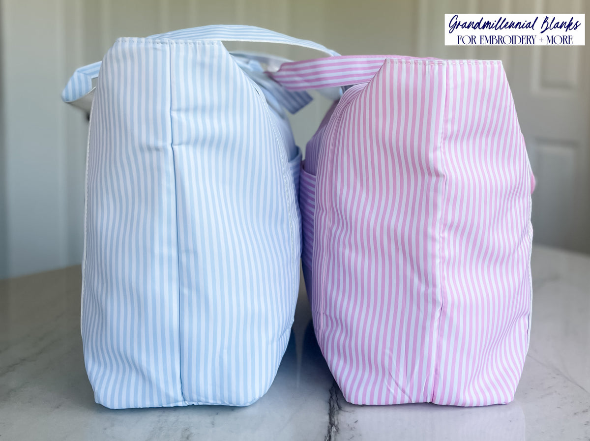 Striped Nylon Tote, Blue