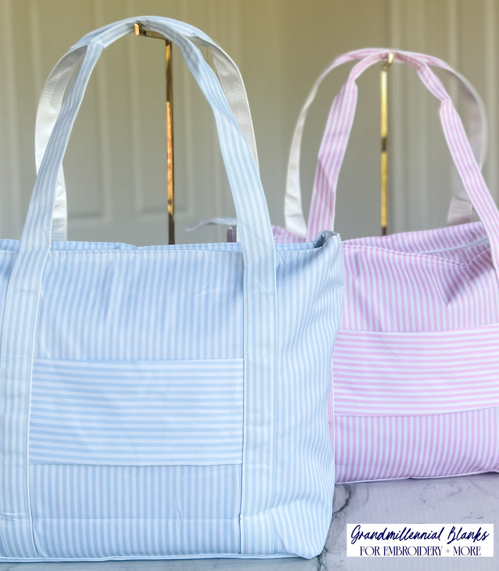Striped Nylon Tote, Pink