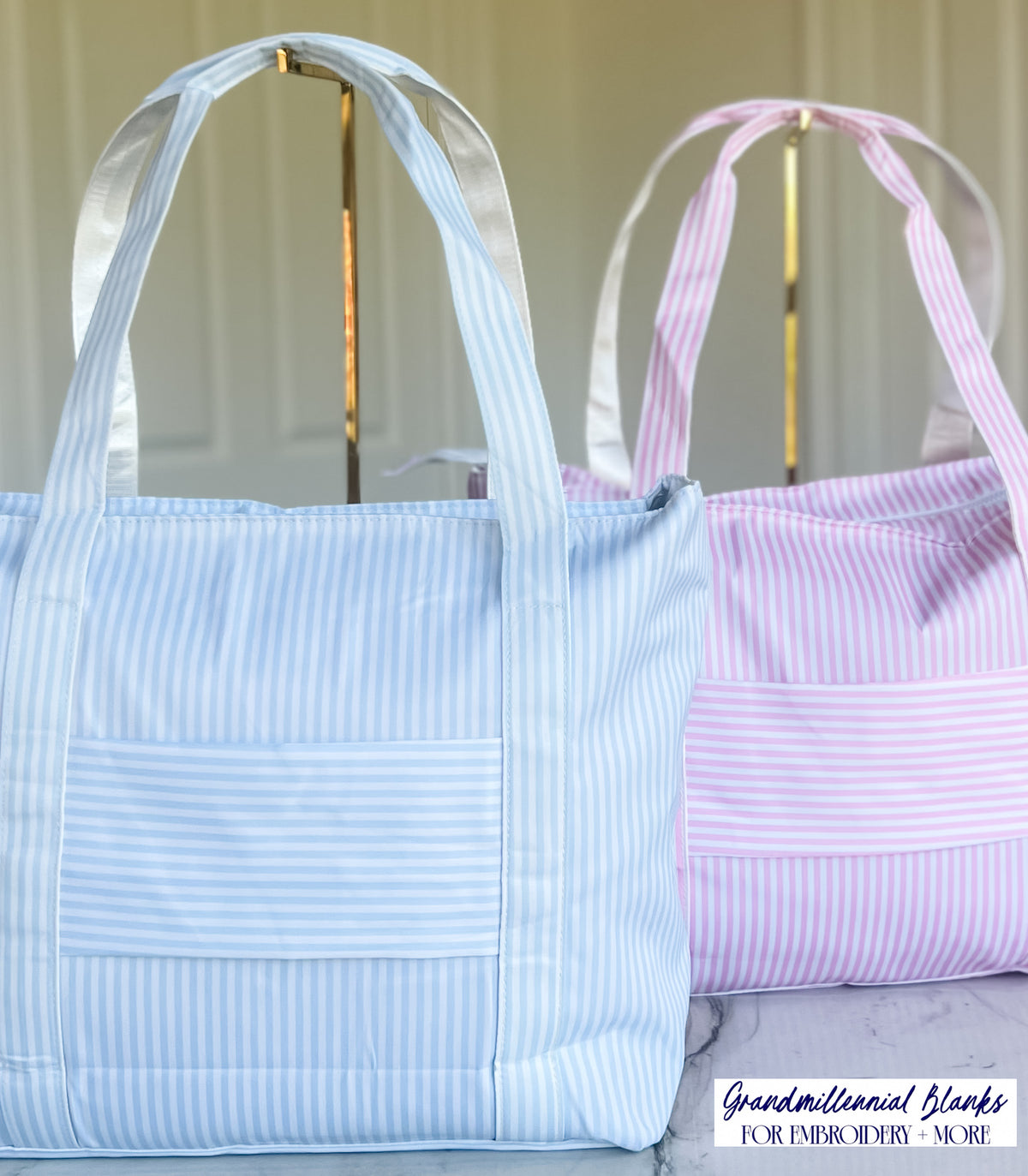 Striped Nylon Tote, Pink