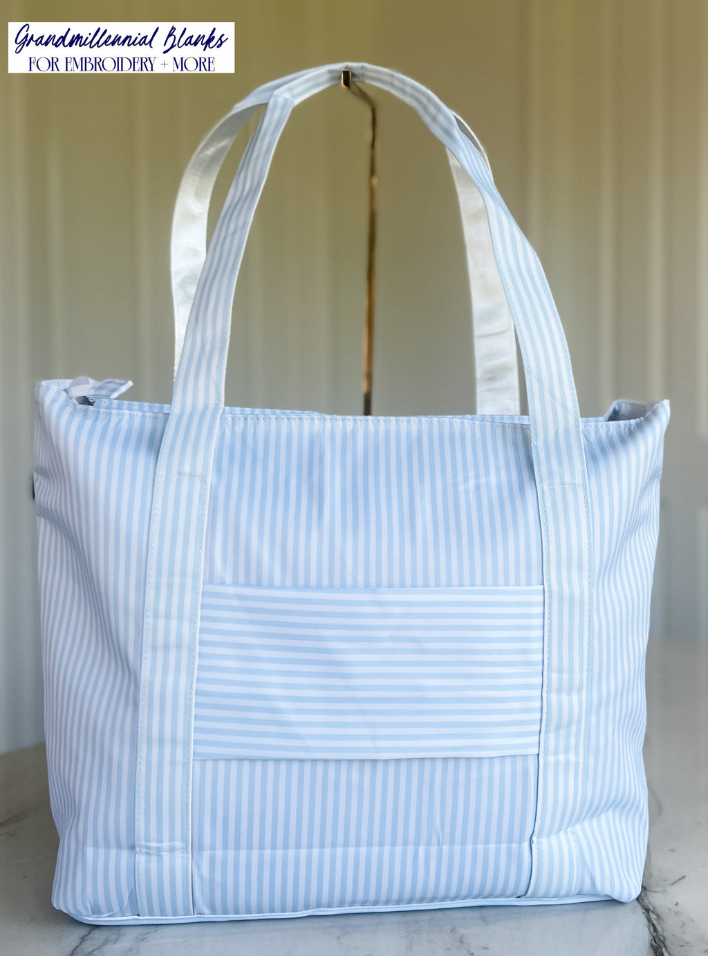 Striped Nylon Tote, Blue
