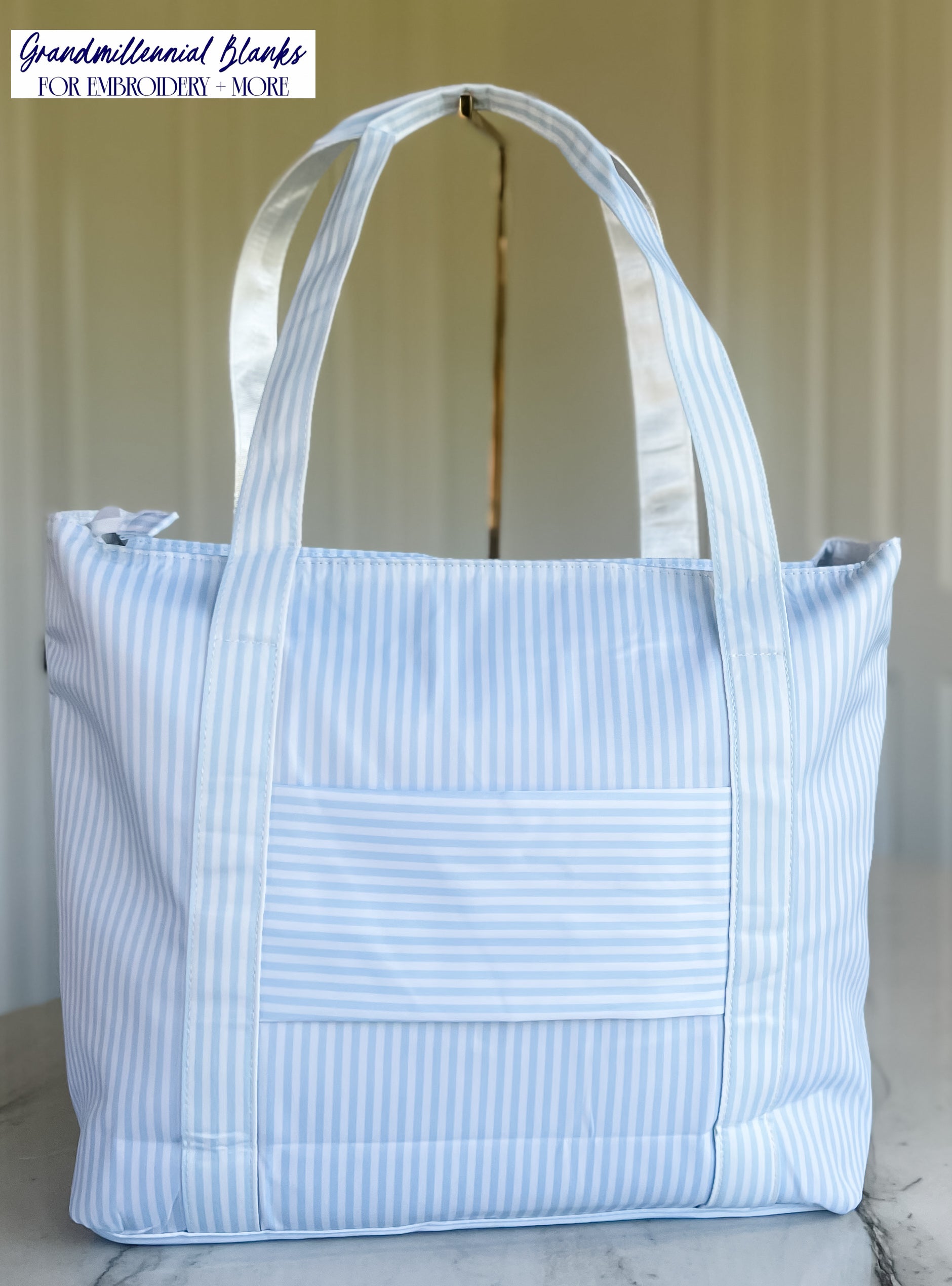 Striped Nylon Tote, Blue